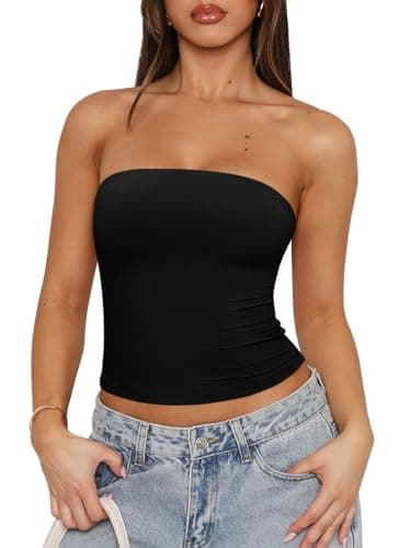 REORIA Women Sexy Tube Top Summer Y2K Double Lined Strapless Backless Sleeveless Crop Tank Top 2025 Going Out Outfits Black Small - Image 1