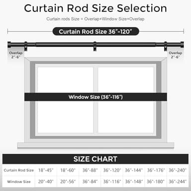 VOIIY 2 Pack Black Curtain Rods for Windows 66 to 120 Inch(5.5-10 Feet),1" Diameter Drapery Rods with Modern Style End Cap Finials,Size:36-120 Inch - Image 5