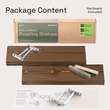 BAOBAB WORKSHOP Wood Floating Shelves Set of 2 - Rustic Shelf 24 inch - Floating Shelf for Wall Mounted - Wide Wooden Wall Shelves for Living Room Bedroom Kitchen Bathroom - Dark Walnut - 24W x 6.7D - Image 8