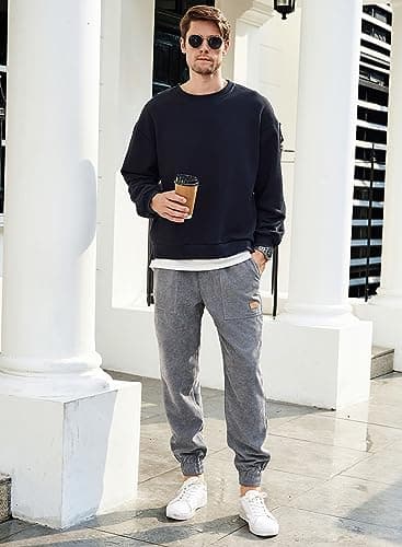 JMIERR Mens Corduroy Pants Elastic Waist Drawstring Stretch Tapered Joggers Sweatpants Work Cargo Pants with Multi Pockets,US34(M),Gray - Image 6