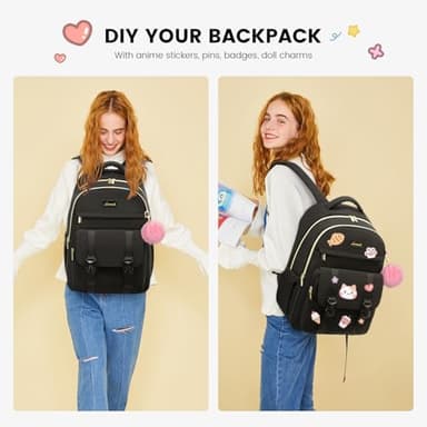 LOVEVOOK School Backpack for Teen Girls, Student Backpack Purse for 14-16 Teenage, Cute Kid Bookbag, Back to School Backpacks Fit 15.6 Inch Laptop, Large College Travel Bag, Black - Image 6