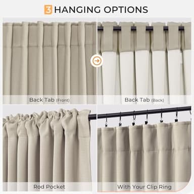 100% Blackout Shield Faux Linen Blackout Curtains for Bedroom 84 Inches Long, Back Tab/Rod Pocket Room Darkening Drapes for Living Room 2 Panels Set, 50" W x 84" L, Thatched Tan - Image 5