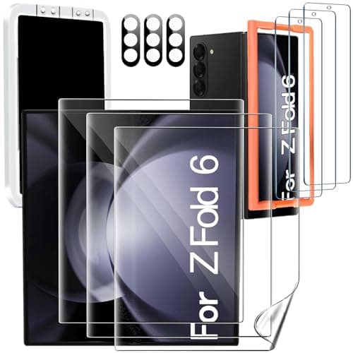 IMBZBK 9 in 1 for Samsung Galaxy Z Fold 6 Screen Protector, 3 Inside Flexible Film + 3 Front Tempered Glass + 3 Camera Lens Protector Accessories with Installation Frame No bubbles - Image 1