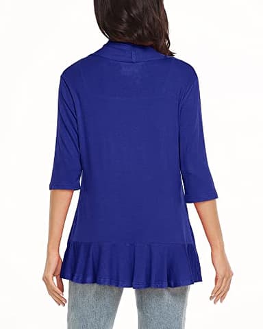 Argstar 3/4 Sleeve Cardigan for Women, Lightweight Open Front Casual Soft Draped Ruffles Royal Blue M - Image 3