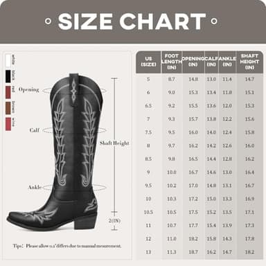 Rivalran Black Cowboy Boots for Women - Wide Calf Knee High Pointed Toe Chunky Heel Pull On Zipper Western Cowgirl Boots, Retro Country Vintage Fashion Tall Boots US Size 10 - Image 5
