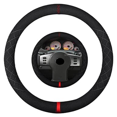 K LAKEY Suede Steering Wheel Cover,Compatible with Nissan Xterra Sentra Frontier Altima Rogue 350Z Murano Juke Alcantara Sport Non-Slip Wheel Cover Car Interior Accessories 15 inch For Man and Women - Image 1
