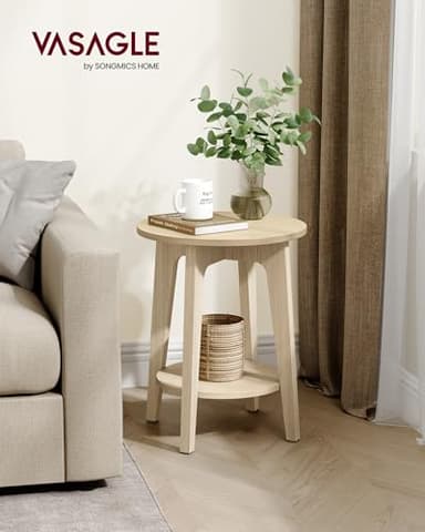 VASAGLE MAEZO Collection - Side Table, 2-Tier Small Round End Table, Nightstand with Tapered Legs, Curved Transitions, for Small Spaces, Living Room, Bedroom, Natural Beige ULET283N01 - Image 2