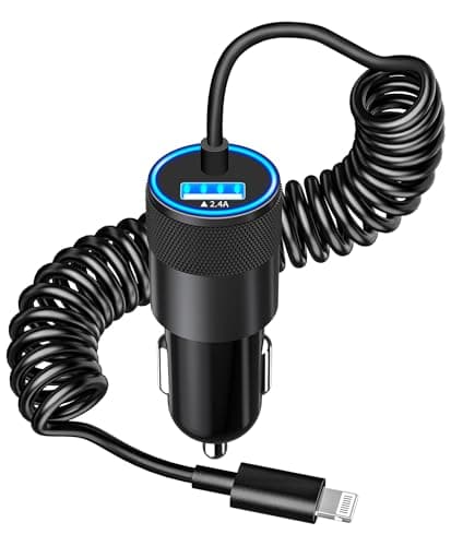 【MFi Certified】iPhone Car Charger Fast Charging, Caiinei 4.8A USB Car Charger Fast Charging Cigarette Lighter Adapter with 6FT Coiled Lightning Cable for iPhone 14 13 12 11 Pro XS Max Mini XR X 8 iPad - Image 1