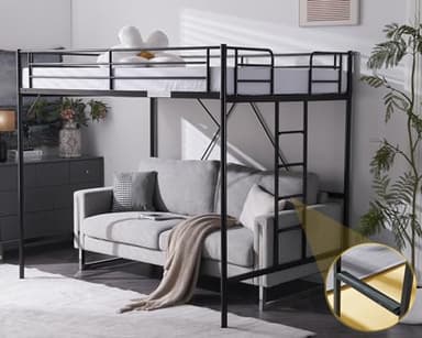 VINGLI Loft Bed Full Size with Flat Rungs for Adults, Kids and Young Teens, No Box Spring Required,Heavy Duty Metal Slat Support - Image 1