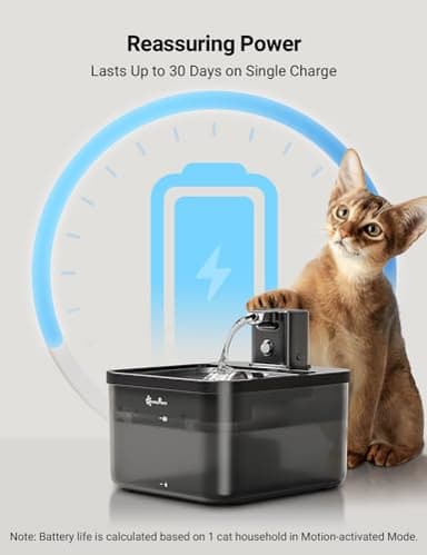DownyPaws Cat Water Fountain Stainless Steel Cordless, 84oz/2.5L Fursink Wireless Pet Water Fountains for Cats Indoor, Battery Operated Cat Drinking Fountain, Ultra Quiet Pump, BPA-Free, Black - Image 4