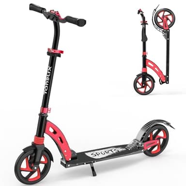 TONBUX Kick Scooter for Ages 6+, Dual Suspension Kids Scooter with Lightweight Aluminum Frame, Adjustable Handlebar Scooters for Kids, Teens and Adults (Black+Red) - Image 1