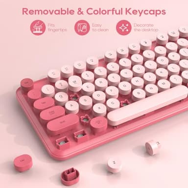 Wireless Keyboard and Mouse Combo - Round Keycaps, Full-Size Retro Typewriter Keyboard with Detachable Wrist Rest, Sleep Mode & Tilt Legs, 2.4GHz Cordless Connection for Mac/Windows/PC (Hot Pink) - Image 7