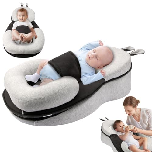 Joehea Baby Lounger,Pillow with Safety Straps, Dual-Function Removable Machine-Washable Pad, Lightweight & Portable(Gray) - Image 1