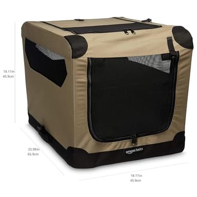 Amazon Basics 2 Door Foldable and Portable Travel Pet Kennel for Cat, Dog, Rabbit, 26 inch, Tan, S 26" x 18" x 18" - Image 2