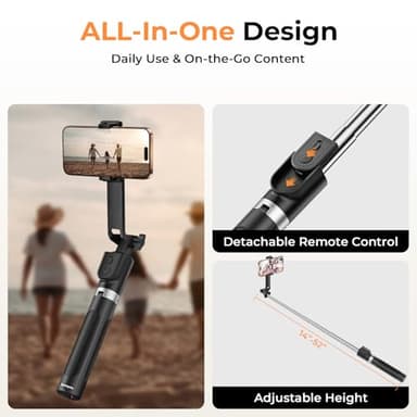 Sensyne Selfie Stick for Phone, Extendable Travel Tripod with Detachable Remote for Photography, Selfies, Compatible with All Cell Phones, Black - Image 3