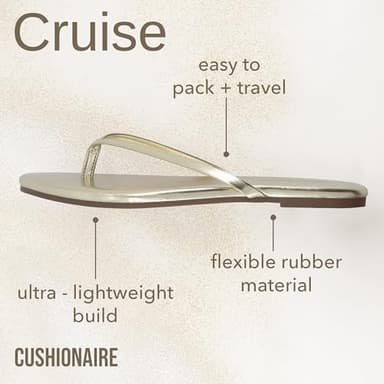 CUSHIONAIRE Cruise Flip Flops for Women Footwear | Vacation Beach Essentials | Casual Summer Sandals for Women 2025 with Wide Width, GOLD 7.5 - Image 4