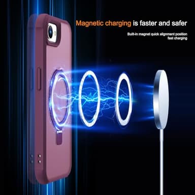 SKYLMW Compatible with iPhone 16E Case with Invisible Magnetic O-Ring Stand Military-Grade Translucent Case for iPhone 16E 6.1" 2025 [Compatible with Mag-Safe][Great Grip Feeling], Wine Red - Image 3