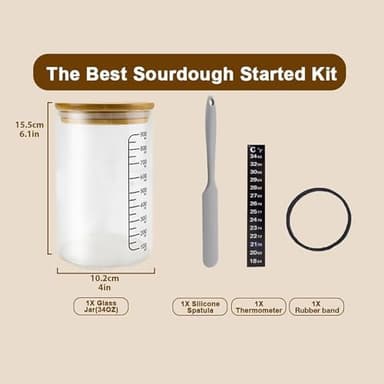 BRIRILINE Pro Sourdough Bread Starter Kit - 34 oz sourdough jar with 5 unique features for the perfect sour dough bread & sourdough starter kit - baking supplies (34oz-4pack) - Image 6