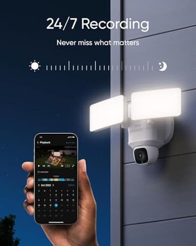 eufy Security Floodlight Camera E30, Security Camera Outdoor, 360° Pan and Tilt, AI Detection and Tracking, 2K Video, 2.4GHz Wi-Fi, 2,000 Lumens, Custom Voice and Light Alerts, 24/7 Recording - Image 6