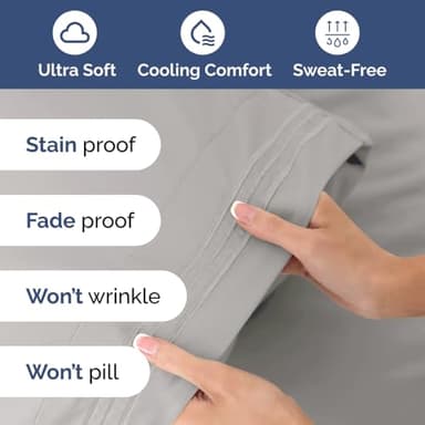 Extra Deep Cal King Sheet Set - 6 Piece Breathable & Cooling Sheets - Hotel Luxury Bedding Set 18-24 Inch Extra Deep Pockets - Easy Fit, Super Soft, Wrinkle Free & Comfy - French Grey, Cal King Size - Image 4