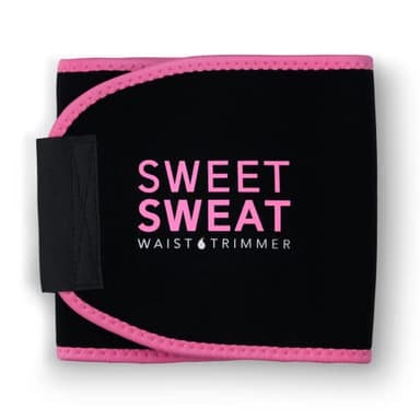 Sweet Sweat Waist Trimmer for Women and Men - Sweat Band Waist Trainer Belt for High Intensity Training and Gym Workouts, 5 Adjustable Sizes Black/Pink - Image 1