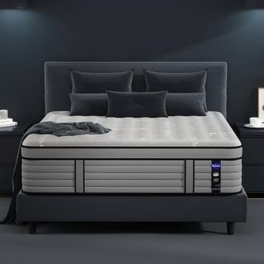 DIFAME Firm Queen Mattress, 18 Inch Queen Size Hybrid Mattress in a Box with Gel Memory Foam, Upgraded Pocket Springs for Motion Isolation, Breathable & Cooling Fabric, Back Pain Relief, Edge Support - Image 1