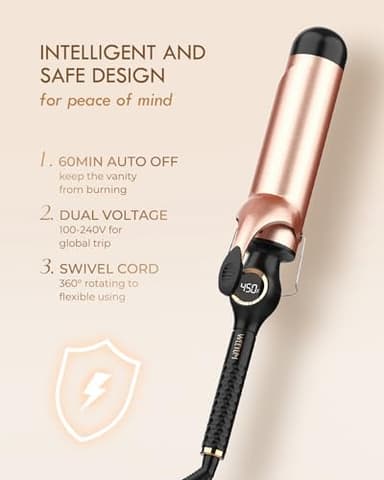 Large Curling Iron 2 Inch, Ceramic Long Barrel Hair Curling Wand, Hair Styling Tool, Dual Voltage, LCD Display, Black - Image 5