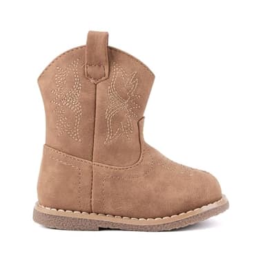 BMCiTYBM Baby Cowboy Cowgirl Boots Infant Western Boots Toddler Boys Girls Round Toe Riding Mid Calf Boots All Seasons for 6 9 12 18 24 Months Brown Size 4 Toddler - Image 3