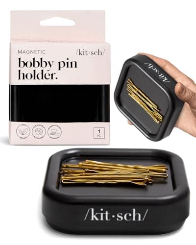 Kitsch Magnetic Bobby Pin Holder - Cute Stuff, Strong Magnetic Pin Holder for Desk & Vanity, Securely Holds Metal Hair Clips, Bobby Pins & Paper Clip - Black, 1 Pc - Image 1