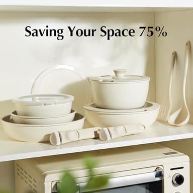 Redchef Ceramic Pots and Pans Set, Nonstick Kitchen Cookware Set with Detachable Handle, Non Toxic Cookware Set 16pcs, PFAS PFOA & PTFE Free, RV Ceramic Cookware for Camping, Dishwasher/Oven Safe - Image 4