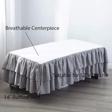 JSD Grey Ruffled Crib Bed Skirt Double Layer Nursery Toddler Dust Ruffle Bedding Skirt 14" Deep Drop - Image 2