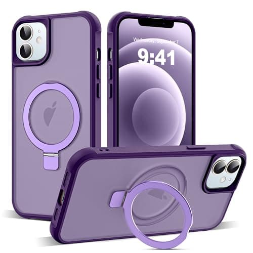 SKYLMW Compatible with iPhone 12 Case & iPhone 12 Pro Case with Invisible Magnetic O-Ring Stand Translucent Phone Cases 6.1" [Compatible with Mag-Safe][Great Grip Feeling], Purple - Image 1