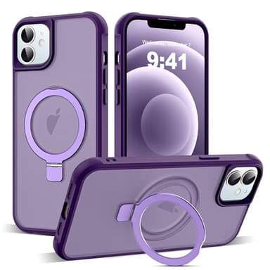 SKYLMW Compatible with iPhone 12 Case & iPhone 12 Pro Case with Invisible Magnetic O-Ring Stand Translucent Phone Cases 6.1" [Compatible with Mag-Safe][Great Grip Feeling], Purple - Image 1