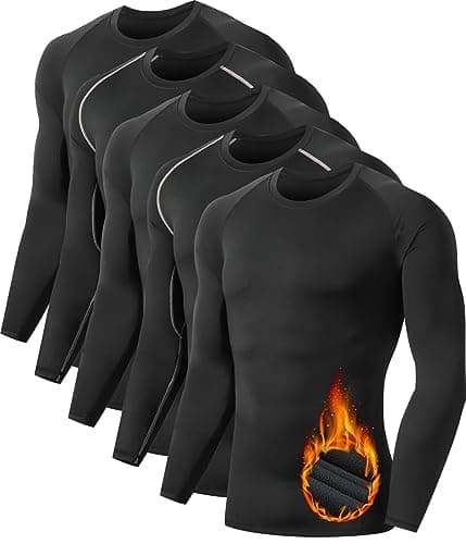 TELALEO 5 Pack Men's Thermal Compression Shirt Long Sleeve Athletic Base Layer Top Winter Cold Gear Workout Running Hunting L - Image 1