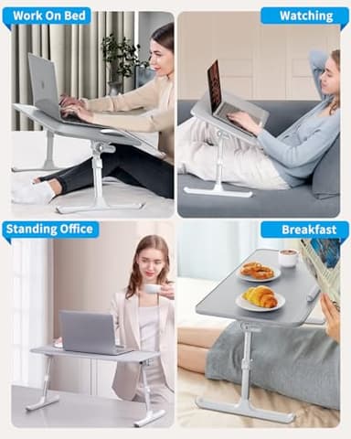 SAIJI Leather Laptop Bed Tray Table, Adjustable Laptop Stand with Removable Stopper, Portable Lap Desks with Foldable Legs, Notebook Stand Breakfast Reading Desk for Sofa Couch Floor(Large,Gray) - Image 6