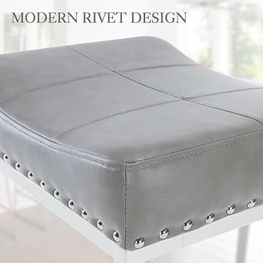 LUE BONA Counter Height Bar Stools, 24" Square Saddle BarStools Set of 4, Modern Backless Faux Leather Counter Stool with White Metal Legs for Kitchen Island Counter,Home Bar,Bistro,Grey - Image 6