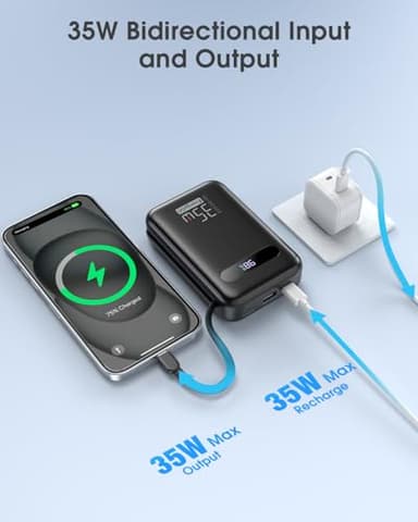 EnergyQC Power Bank, 20,000mAh 35W PD 3.0+QC 4.0 Fast Charging Portable Charger with Built-in Lightning & USB-C in&Out Cables, Battery Pack for iPhone 16/15/14 Series, Galaxy, iPad, AirPods, Black - Image 4