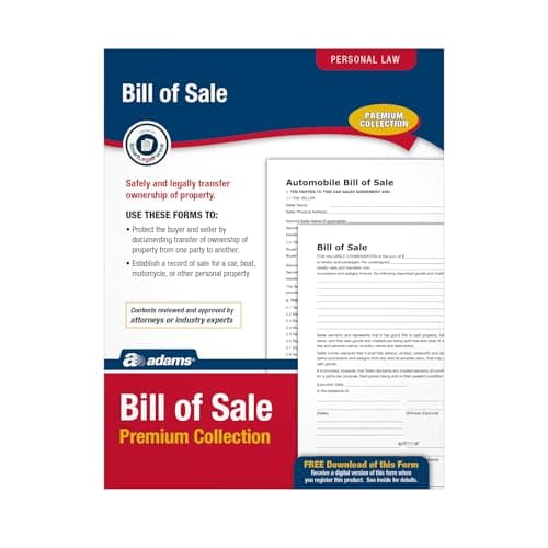 Adams Bill of Sale Forms Pack, Includes 2 Motor Vehicle and 2 General Bills of Sale, 8.5 x 11 Inches, White (ALFP111) - Image 1