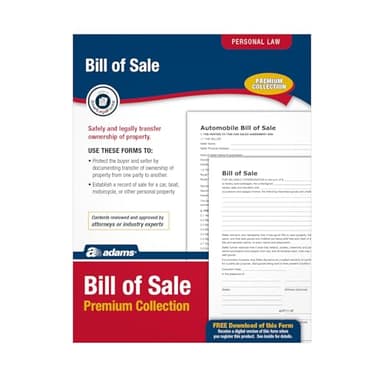Adams Bill of Sale Forms Pack, Includes 2 Motor Vehicle and 2 General Bills of Sale, 8.5 x 11 Inches, White (ALFP111) - Image 1