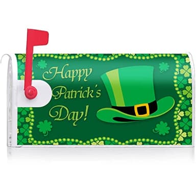 Texupday Happy St.Patrick's Day Hat Shamrock Decoration Mailbox Cover with Magnetic Strip Holiday Mailbox Wraps Post Letter Box Cover Standard Size 21" X 18" for Garden Outdoor Yard Decor - Image 2