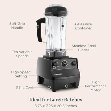 Vitamix 5200 Blender, Professional-Grade Blender for Smoothies, Soups, Ice Cream and More, Stainless-Steel Blades, Self-Cleaning Kitchen Appliance, 64 Oz Container, White - Image 4