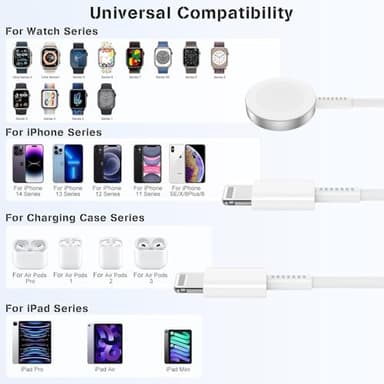 Essri Upgraded USB C Charger for Watch, 3 in 1 Phone and iWatch Magnetic Fast Charging Cable 6FT, Compatible with Watch Series 8 7 6 SE 5 4, for iPhone 14 13 12 11 Pro White - Image 6