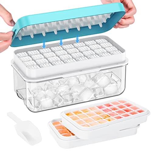 Ice Cube Tray with Lid and Bin, PHINOX 64 pcs Ice Trays for Freezer, Ice Cube Trays for Freezer with 2 trays, Container, Lid & Ice Scoop, BPA Free - Image 1