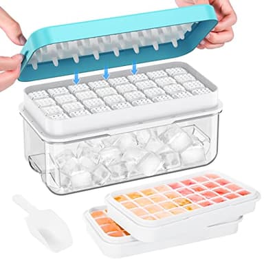 Ice Cube Tray with Lid and Bin, PHINOX 64 pcs Ice Trays for Freezer, Ice Cube Trays for Freezer with 2 trays, Container, Lid & Ice Scoop, BPA Free - Image 1