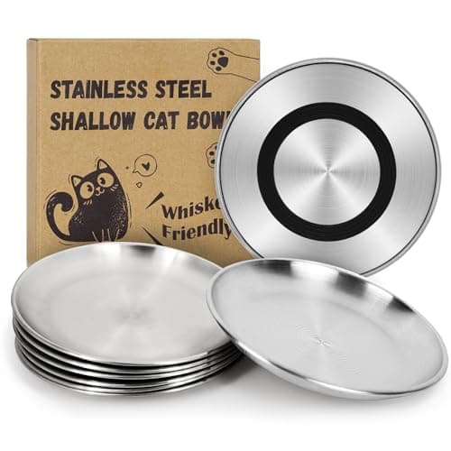 Supet Cat Plates for Wet Food, Non Slip Food Bowls Whisker Friendly, Stainless Steel Shallow Wide Dishes for Indoor Cats (13Oz, 8Pcs) - Image 1