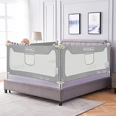 FAMILL Bed Rail for Toddlers with U-Shaped Base, Toddler Bed Rails Baby Guard for King/Twin/Full Size, Grey, 1 Piece, 74.8" - Image 1