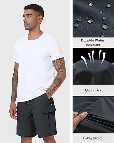 Men's Cargo Shorts Quick Dry Lightweight Stretch Hiking Shorts for Men with 5 Pockets No Lining Dark Grey - Image 4