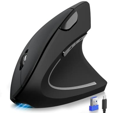 TECKNET Ergonomic Mouse, Rechargeable 2.4G+Bluetooth Vertical Mice 6 DPI Adjustable, Wireless Optical Carpal Tunnel Mouse for Right Hand, Silent 6 Buttons for Laptop, PC, MacBook, iPad - Black - Image 1