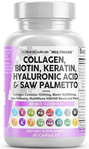 Clean Nutraceuticals Collagen Pills 1000mg Biotin 10000mcg Keratin Saw Palmetto Hyaluronic Acid - Hair Skin & Nails Vitamins & DHT Blocker with Vitamin E Folic Acid Pumpkin Seed MSM - 90 Count - Image 1