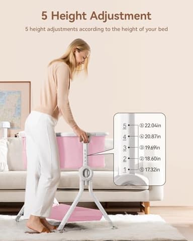 Larex Baby Bassinet, Baby Bassinet Bedside Sleeper with Storage Basket and Wheels, Height Adjustable Portable Crib for Newborn Infant, Easy Assemble and Folding(Pink) - Image 6